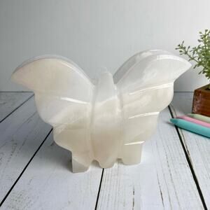 White Onyx Butterfly Letter Napkin Holder Carved Stone Vintage Desk Organizer